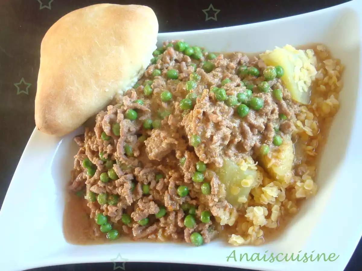 Curry de boeuf petits pois/pommes de terre/lentilles corail