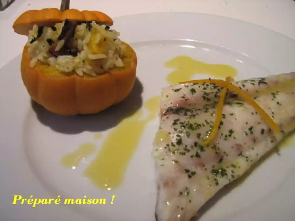 Daurade royale, risotto courge et champignons, sauce orange et gingembre - photo 2