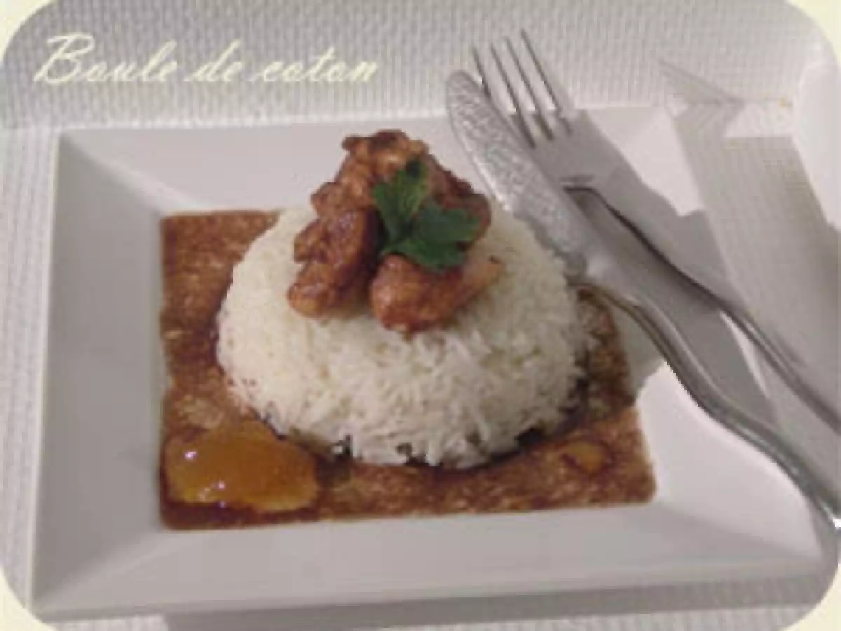 Dés de poulet à la confiture d'oignon