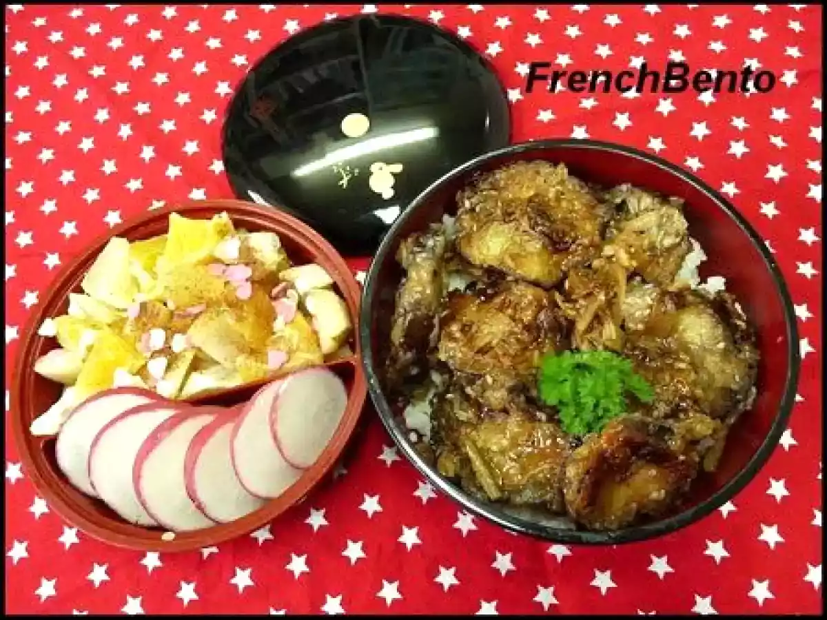 Donburi d'aubergines fondantes [bis] et salade de fruits vitaminée