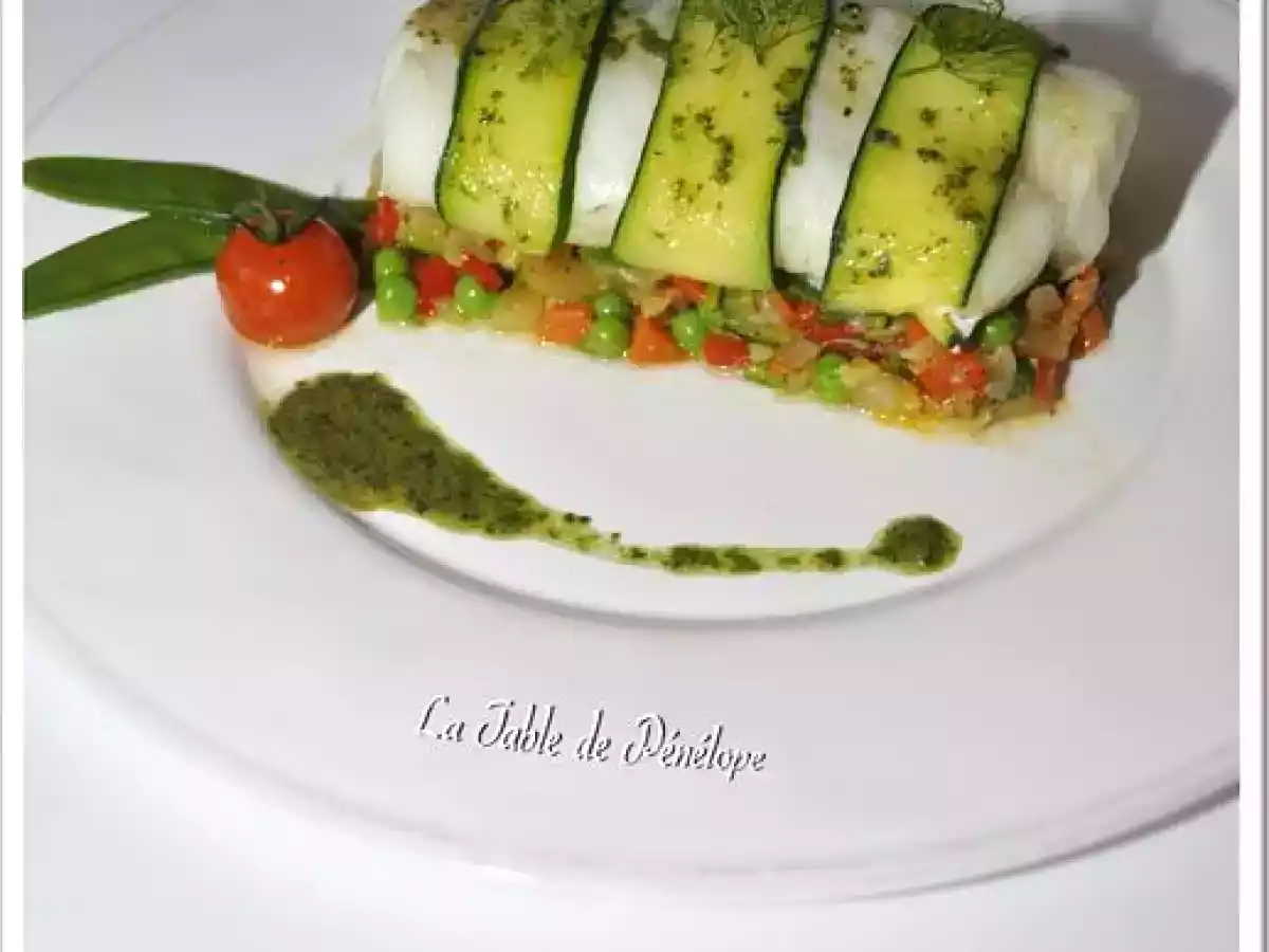 Dos de Cabillaud à l'Huile de Basilic et Petits Légumes Epicés