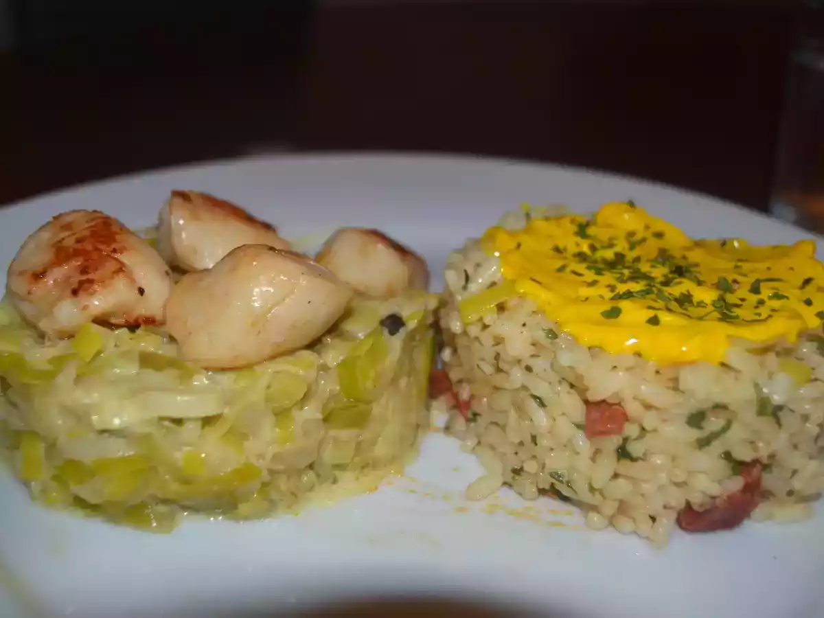 Duo de Fondu de Poireaux aux St-Jacques et riz et sa sauce safrané - photo 2