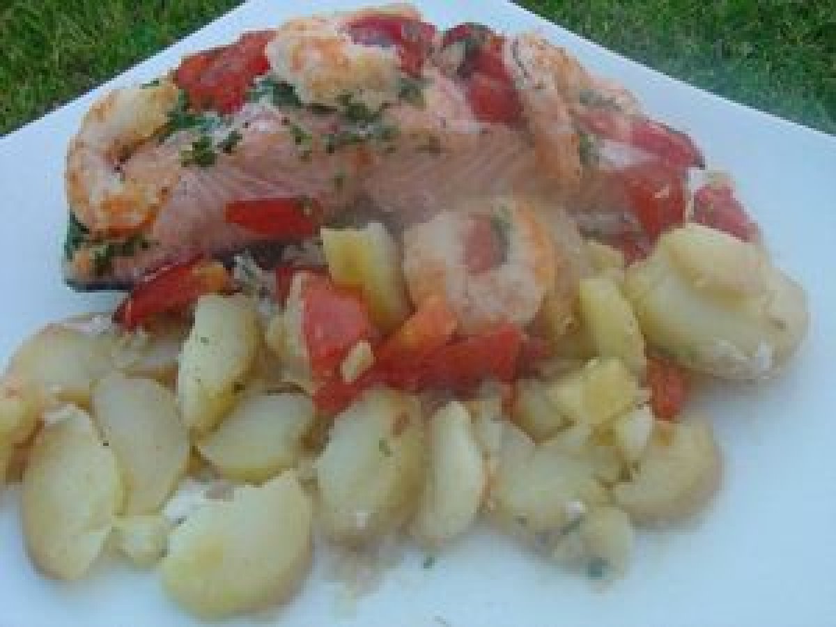Recette de duo de saumon et crevettes en papillote