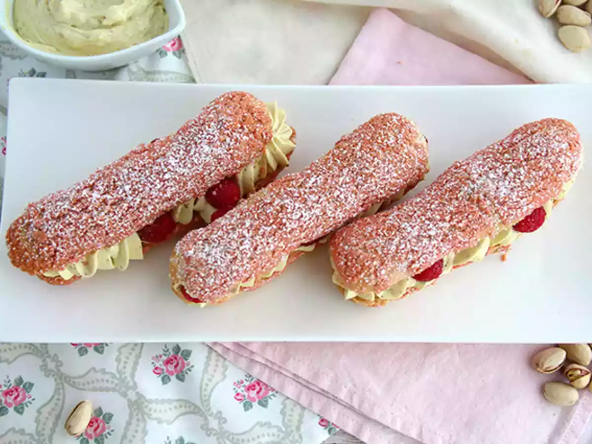 Éclairs à la crème de pistache et aux framboises - photo 3