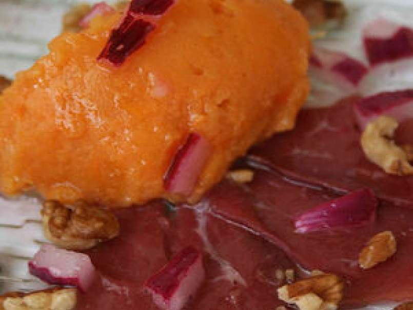 Ecrasé de patate douce et magret séché à l'oignon rouge et noix - photo 2