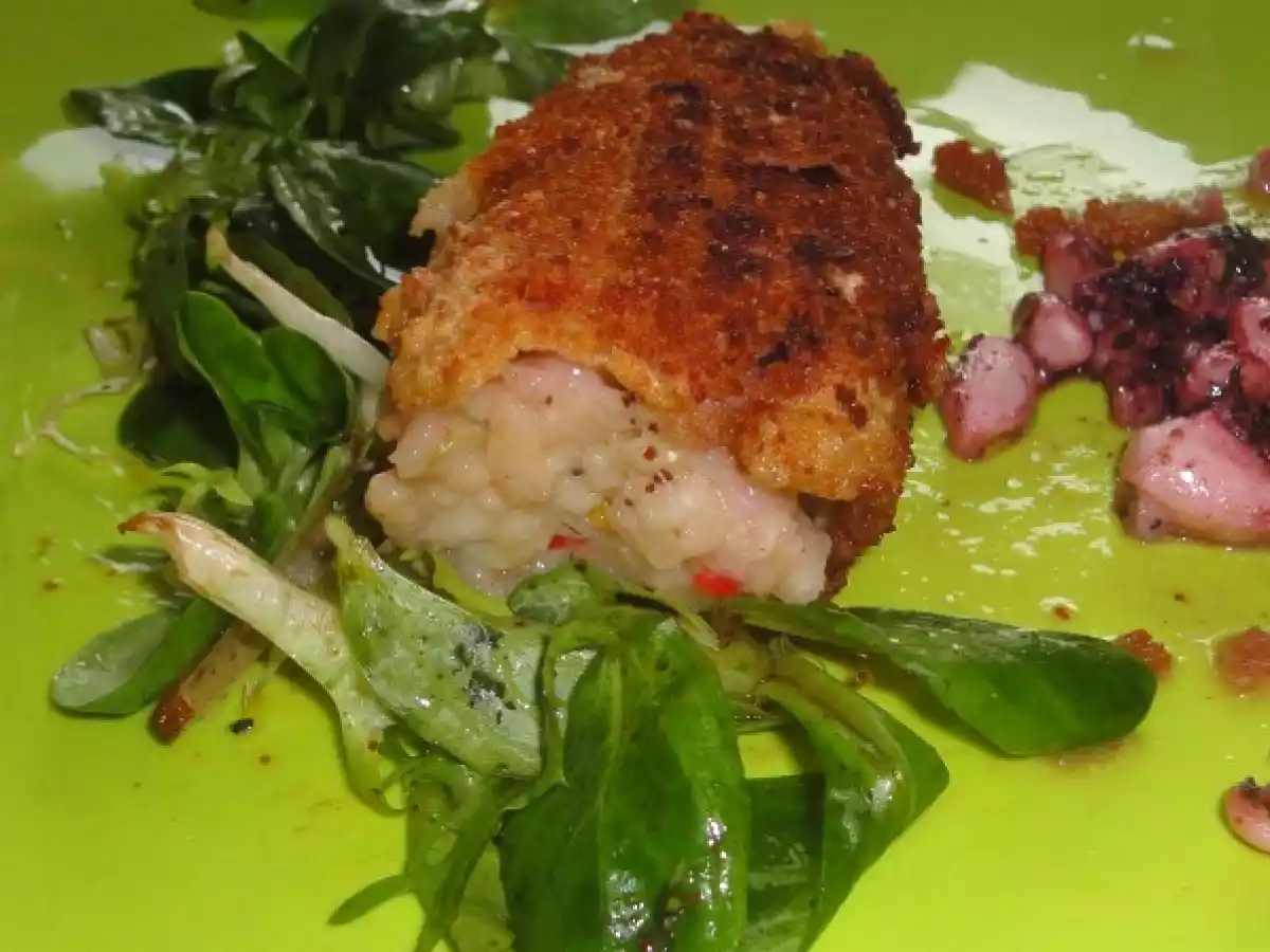 ENCORNETS FARCIS AU RISOTTO POIVRONS FRITS