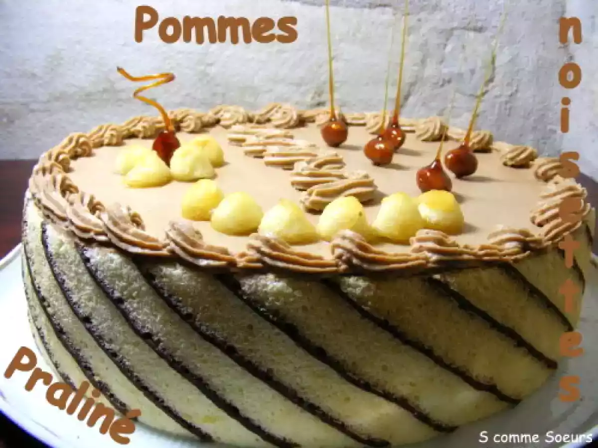 Entremet pommes, praliné et noisettes croquantes