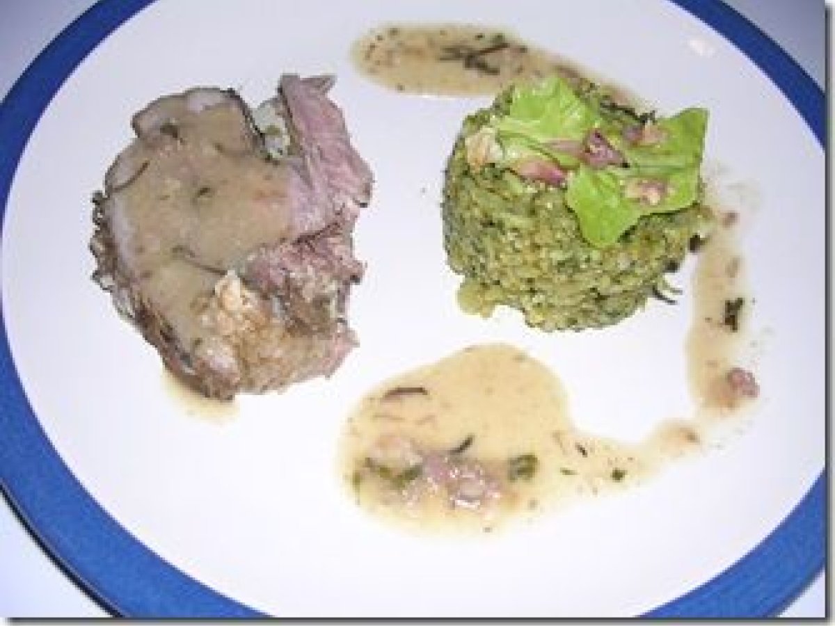 Epaule d'agneau et risotto au pesto
