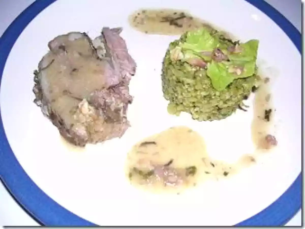 Epaule d'agneau et risotto au pesto
