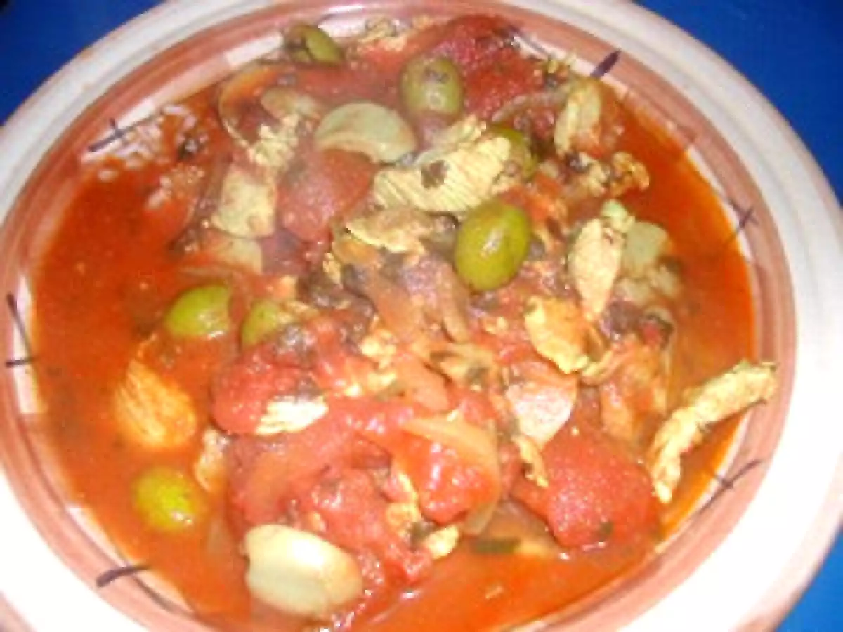 Escaloppe, riz et sauce tomate au tandoori