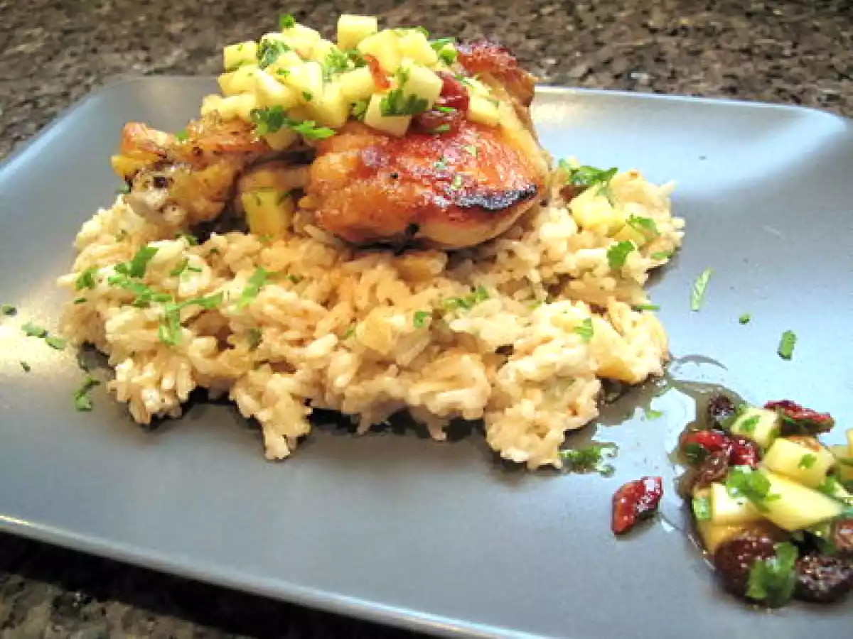 Extraordinaire poulet grillé, riz à l'oriental coco gingembre et condiment