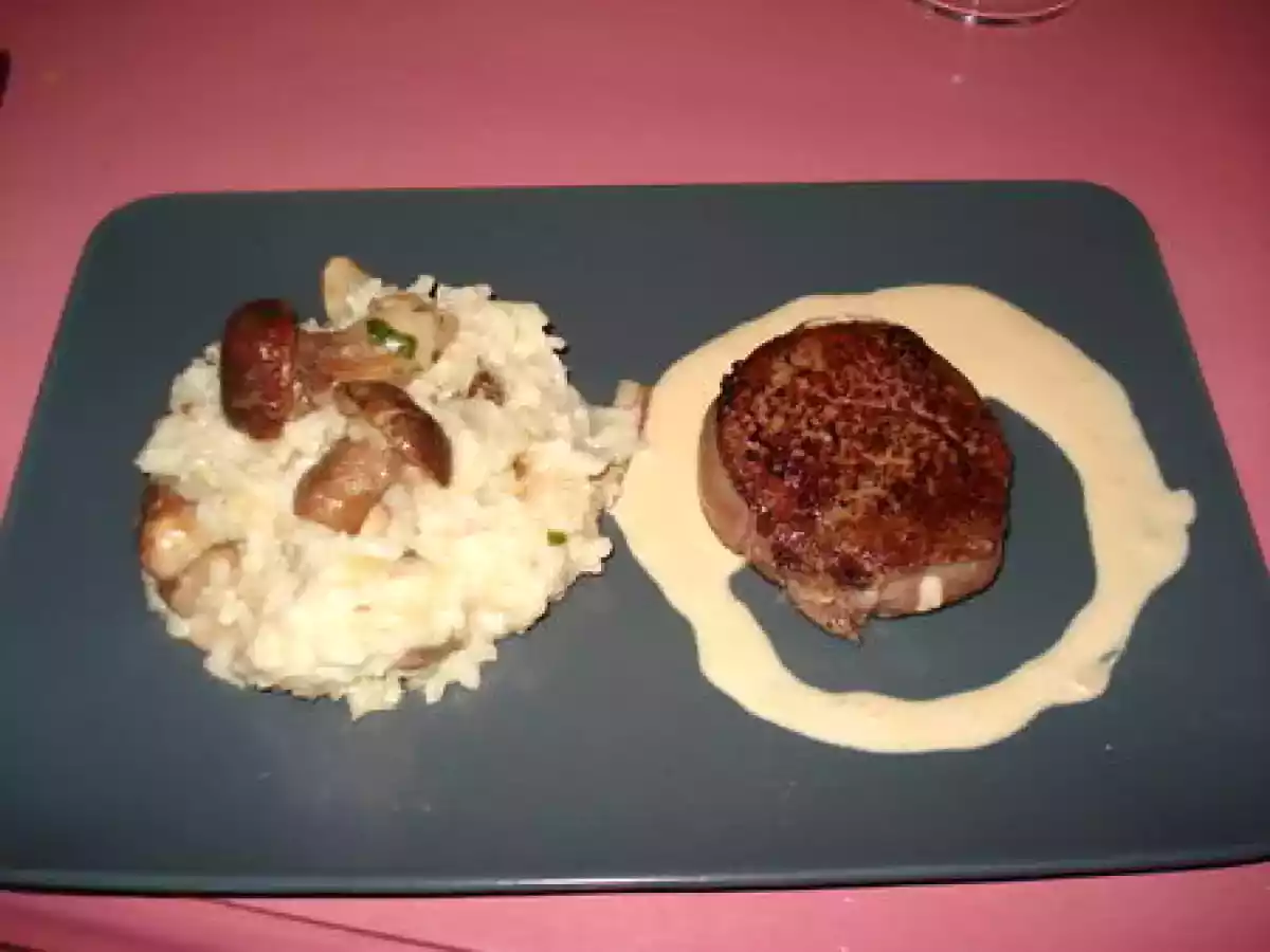 Filet de Boeuf, sauce foie gras et risotto aux cèpes