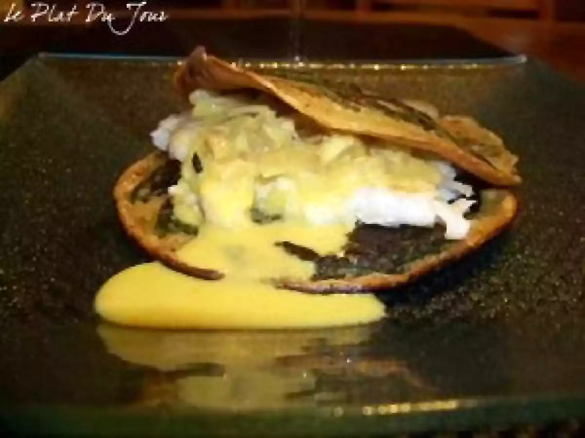 Filet de cabillaud sur blinis d'épinards, sauce curry - photo 2