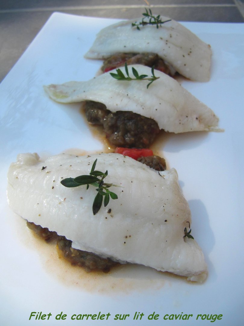 Filet de carrelet et son caviar aubergines rouges Recette Ptitchef