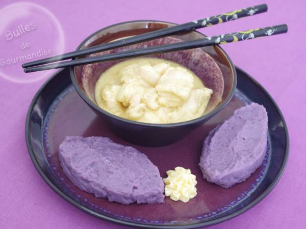 Filet de julienne au curry et lait de coco et sa purée de vitelottes