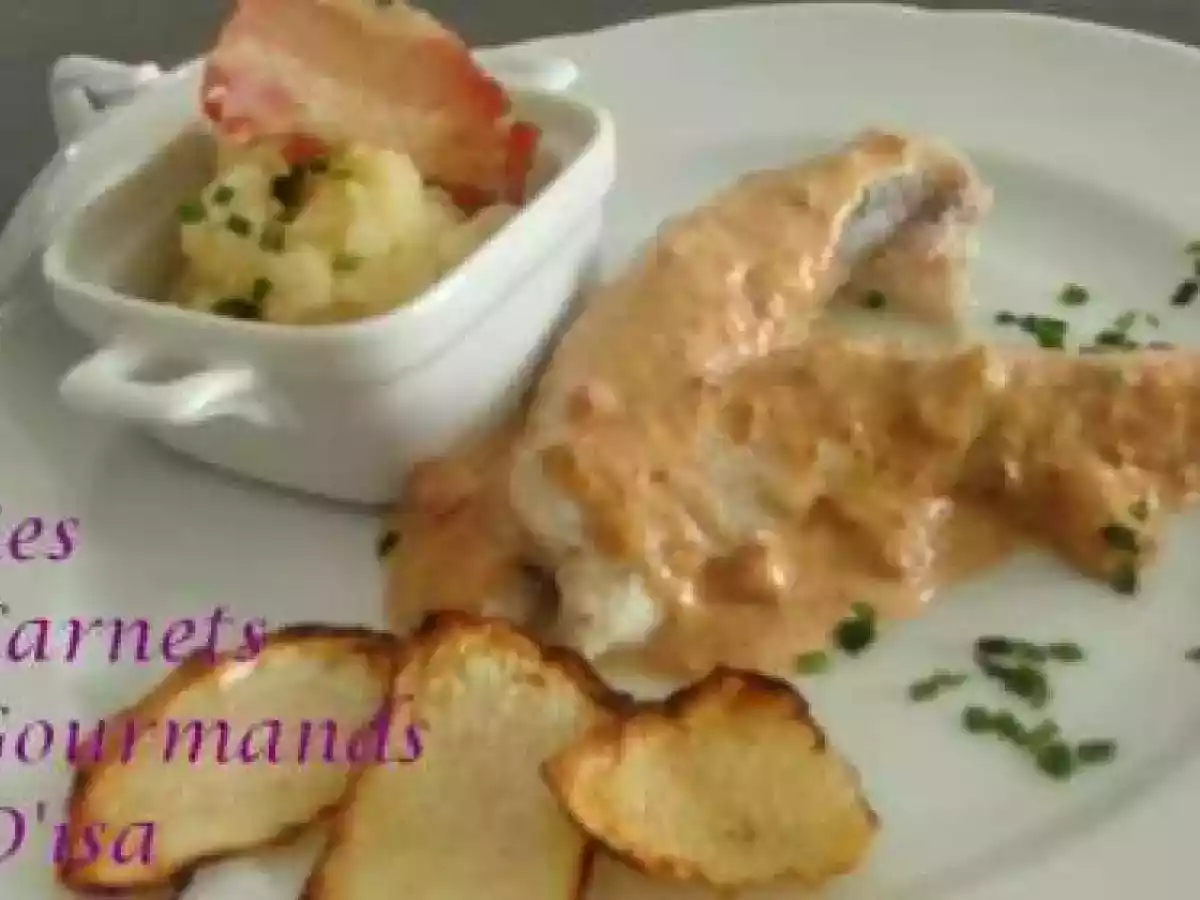 FILET DE LOTTE SAUCE CHORIZO PUREE ET SHIPS DE CELERI