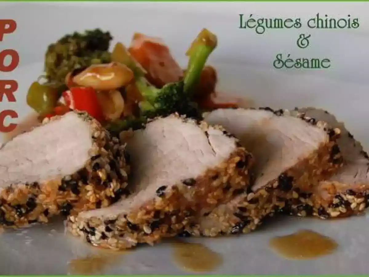 Filet de porc en croûte de sésame et légumes sautés à la chinoise