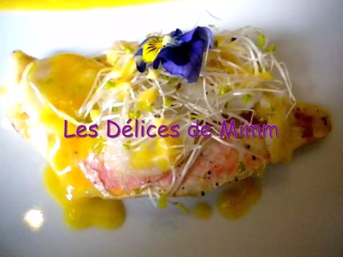 Filet de rouget barbet en écailles de Saint-Jacques au beurre d'orange