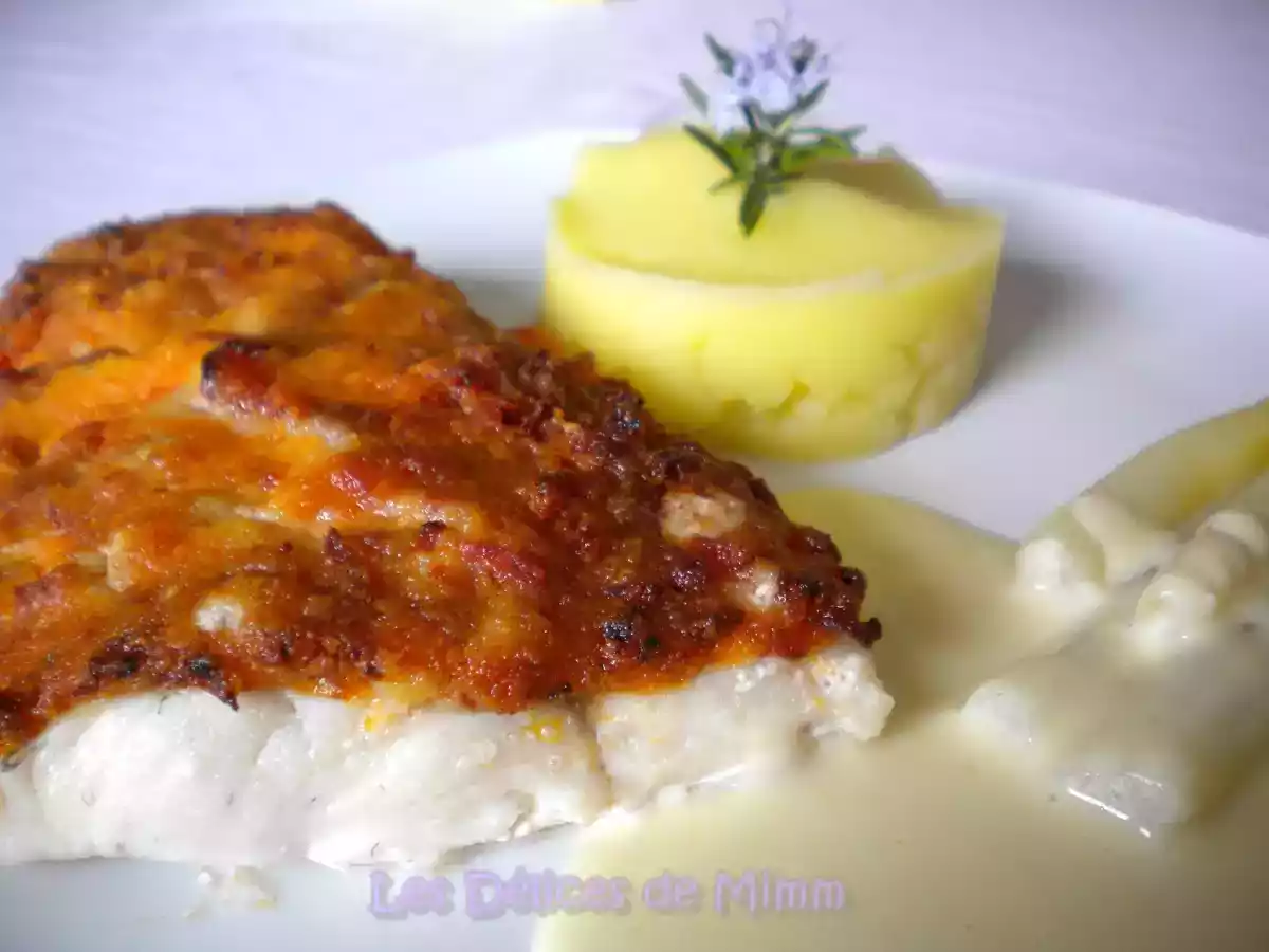 Filet de sandre en croûte de chorizo à la crème d’ail