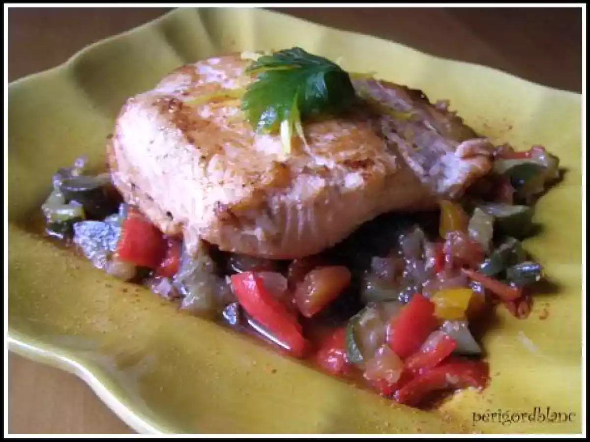 Filet de saumon sur ratatouille faite au micro-onde