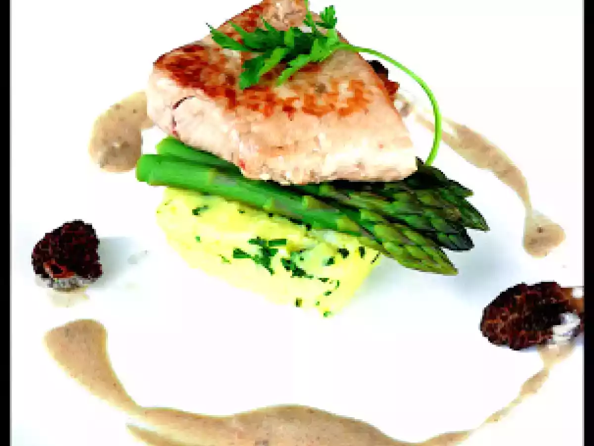 Filet de veau au champagne, purée d'herbes fraîches