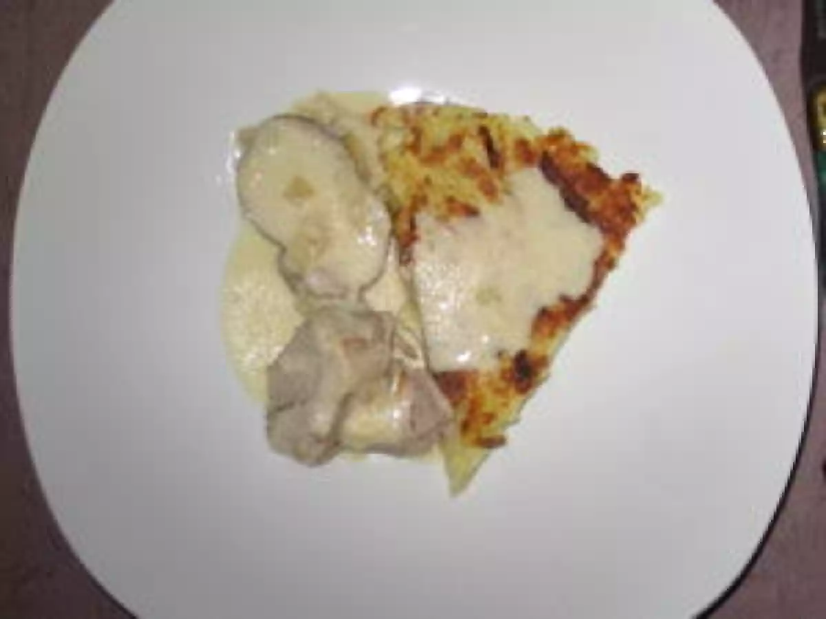 Filet mignon de porc aux maroilles et pomme de terre paillasson