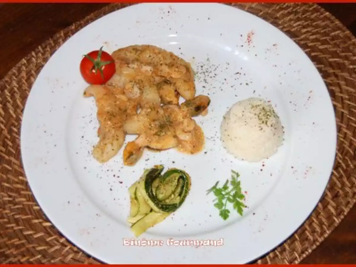 Filets de lotte gambas et moules, sauce aux amandes