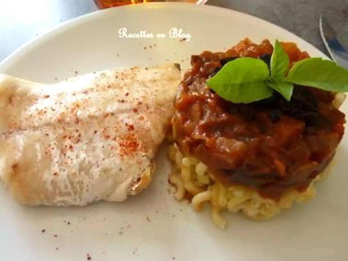 FILETS DE PERCHE AUX AUBERGINES ET AUX PÂTES (recette légère)