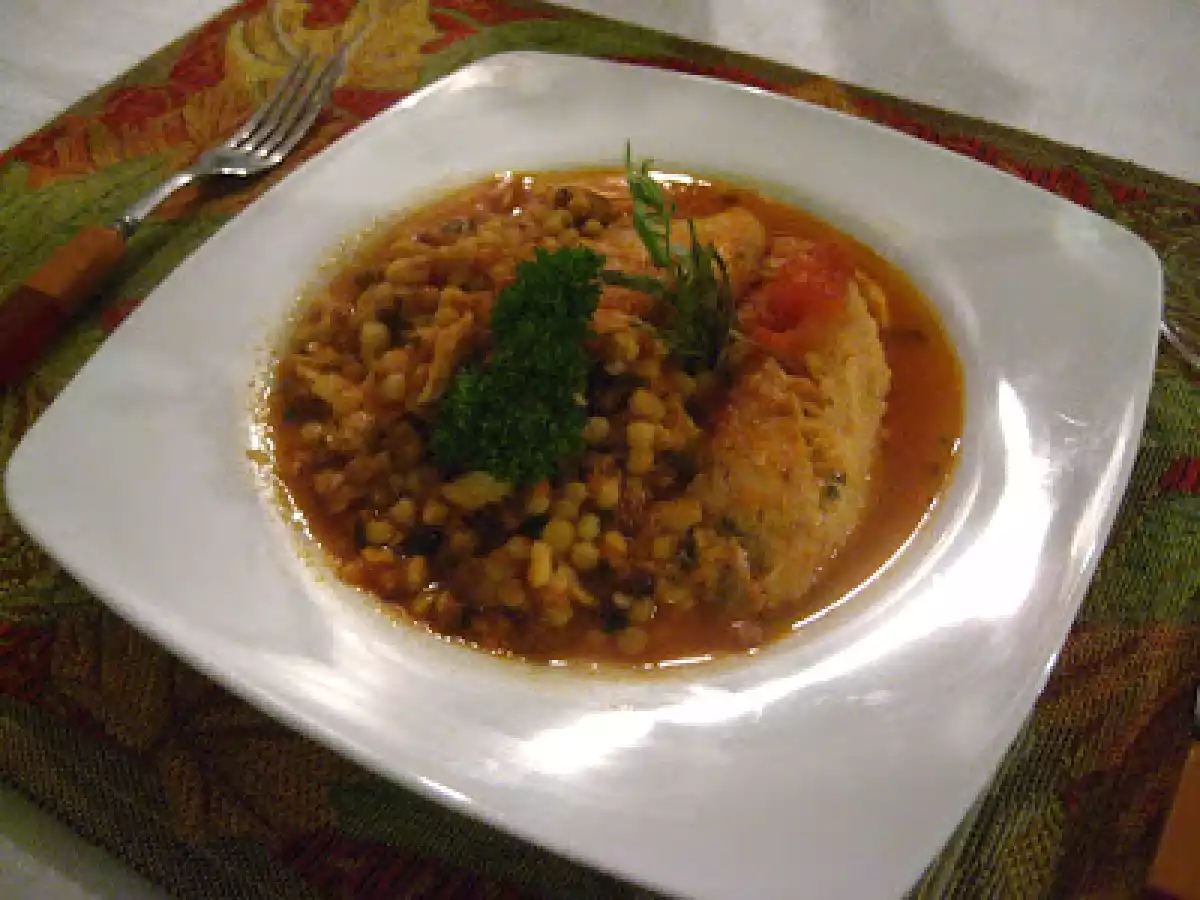 Filets de poisson aux fregola aux abords de ma Rivière-aux-Sables