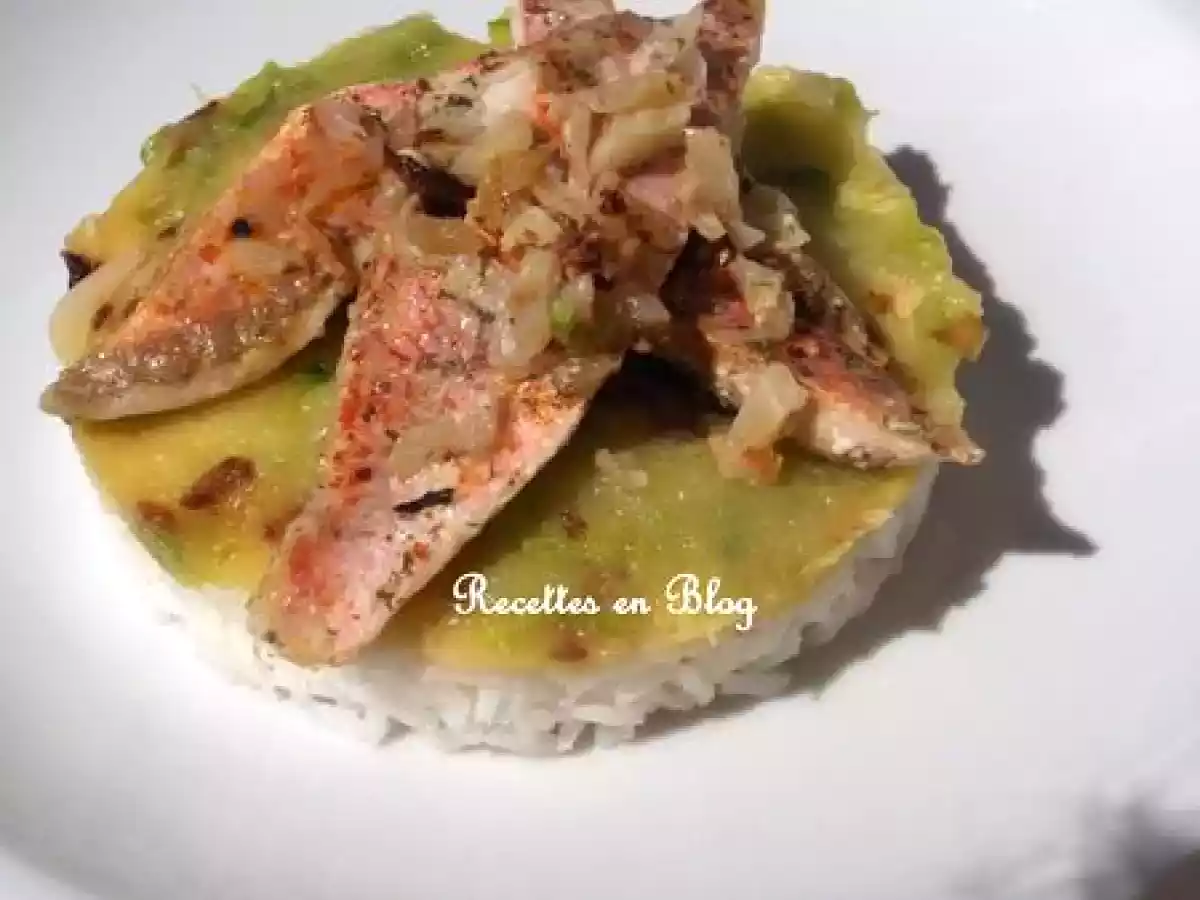 FILETS DE ROUGETS ET SON ECRASEE DE COURGETTES SUR RIZ THAI