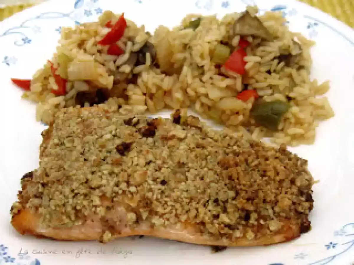 Filets de saumon en croûte de noix de grenoble croquante