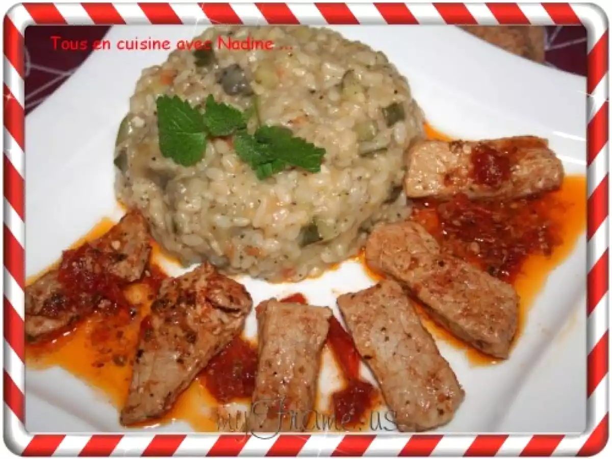 Finettes de porc aux tomates confites, risotto aux légumes - photo 2