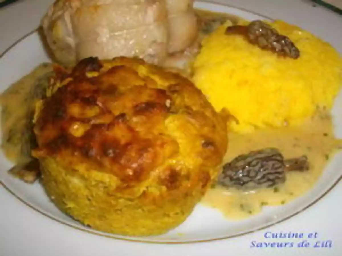 Flan aux choux de Bruxelles, paupiettes de veau, sauce aux morilles