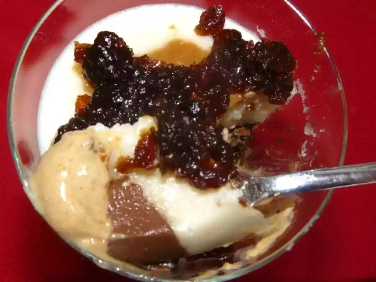 Flan aux haricots blancs, crème de pruneaux, gelées café et chocolat - photo 2