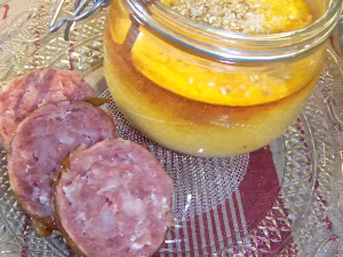 Flan de carottes, buche de chèvre et cumin.