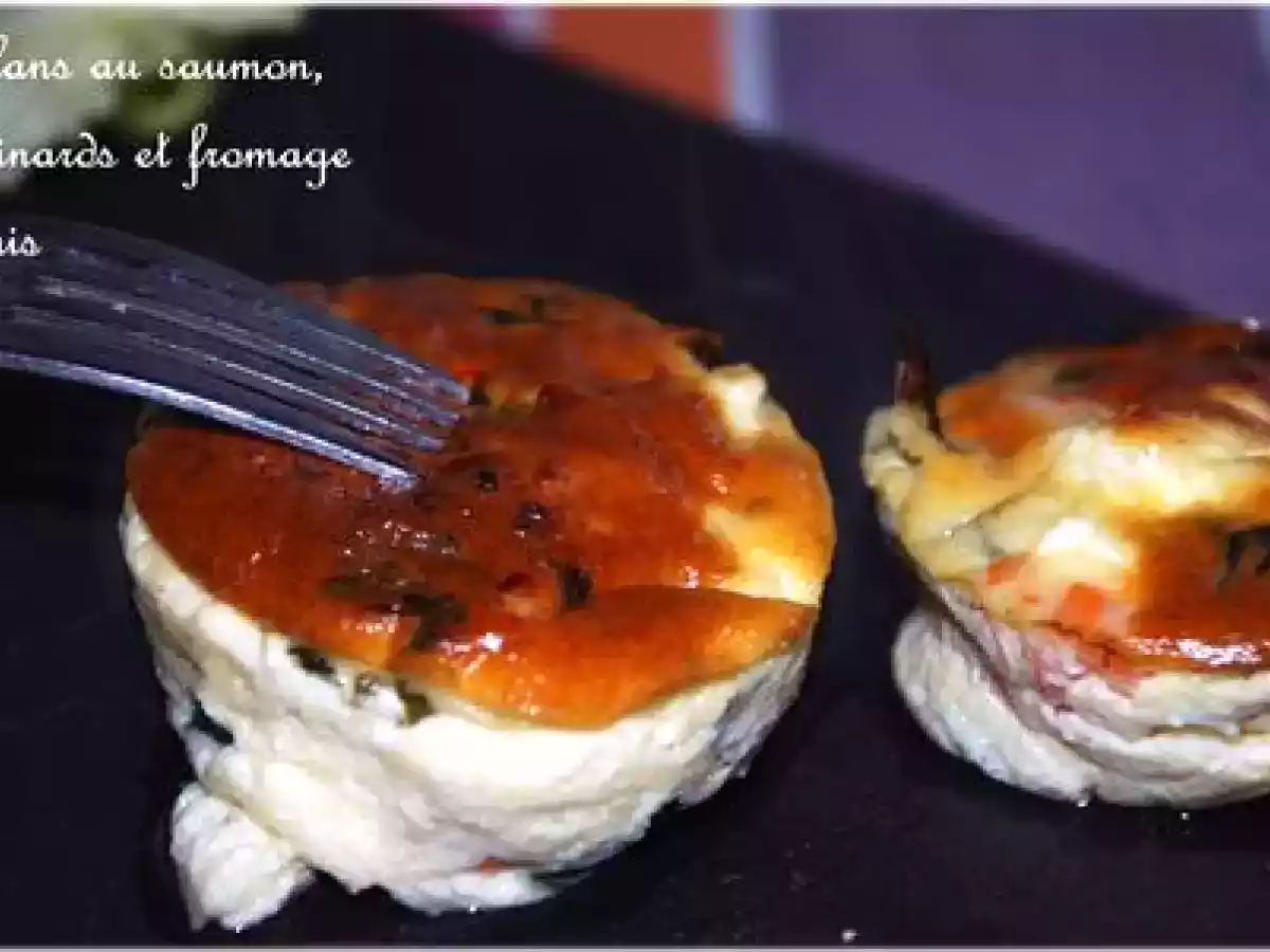 Flans de saumon, épinards et fromage frais ..