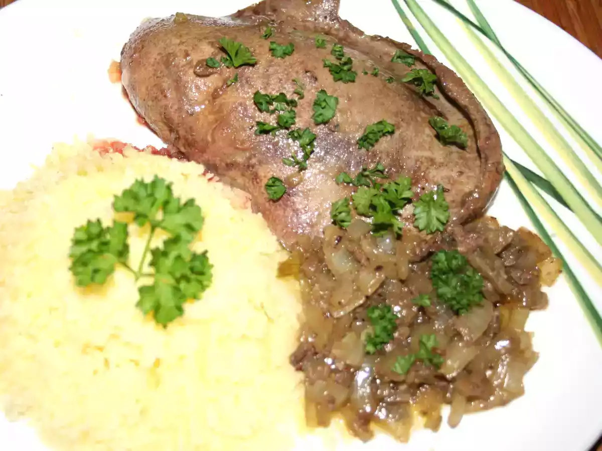 Foie de porc déglacé au Cognac et écrasée de pommes de terre