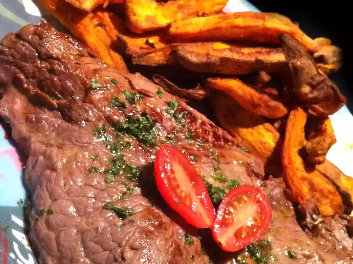 Frites de patates douces à l'Actifry et entrecôte charolaise !