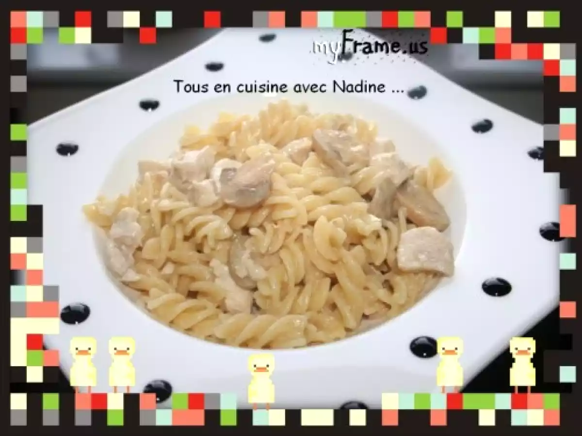 Fusilli au poulet, champignons et huile de truffe