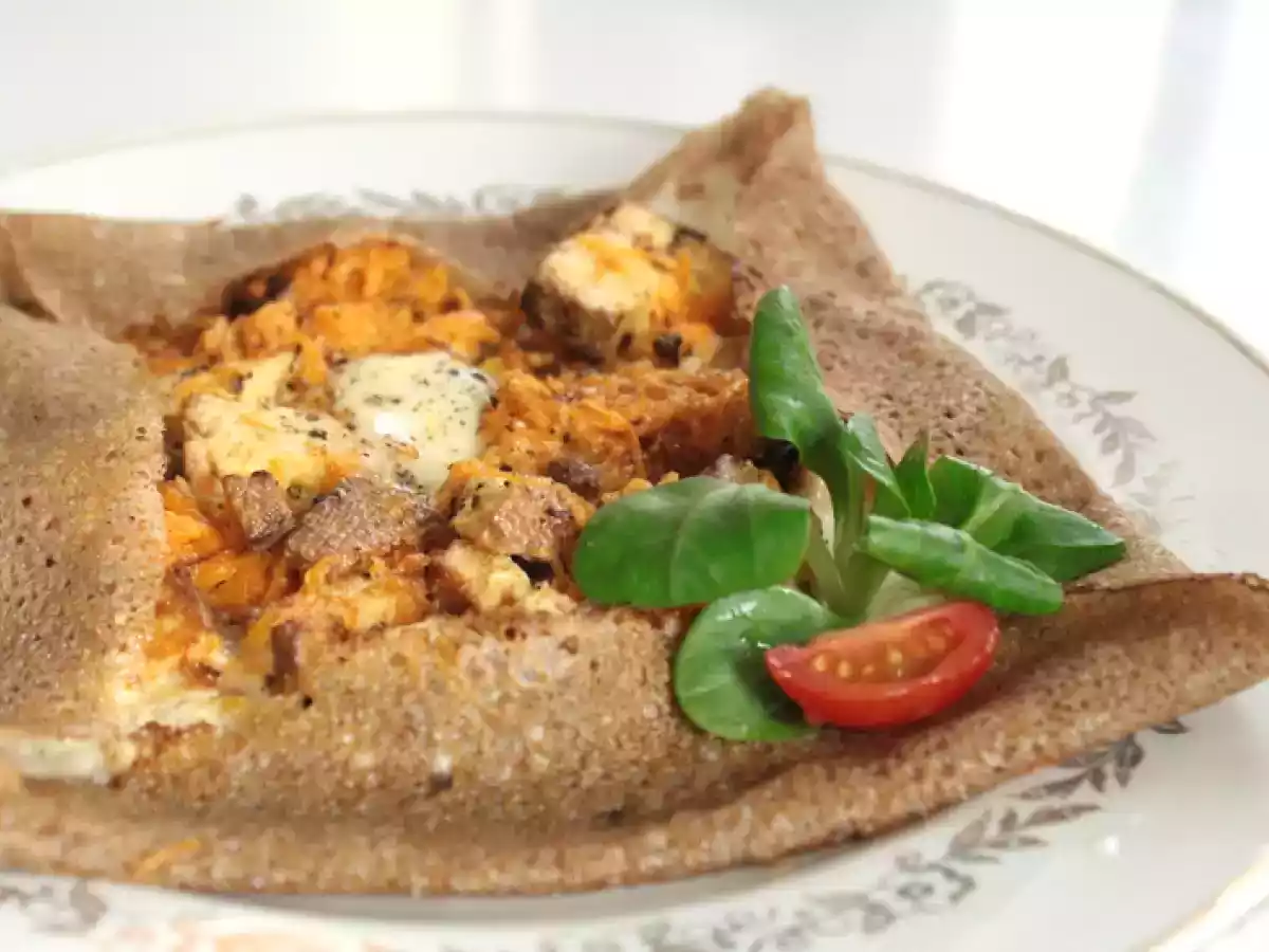 Galette aux carottes à la crème, tofu fumé & comté