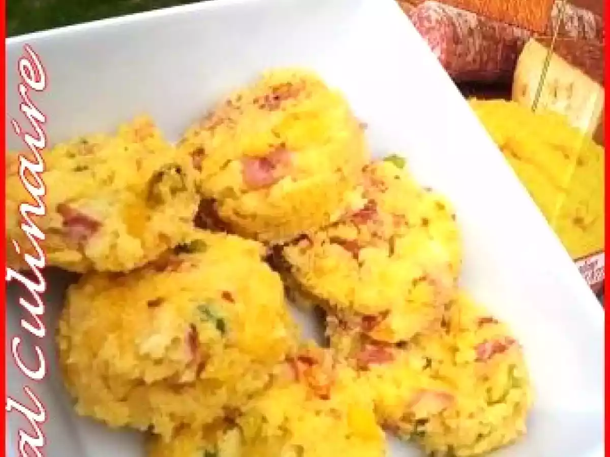 Galette de polenta au jambon et aux dès de poivron