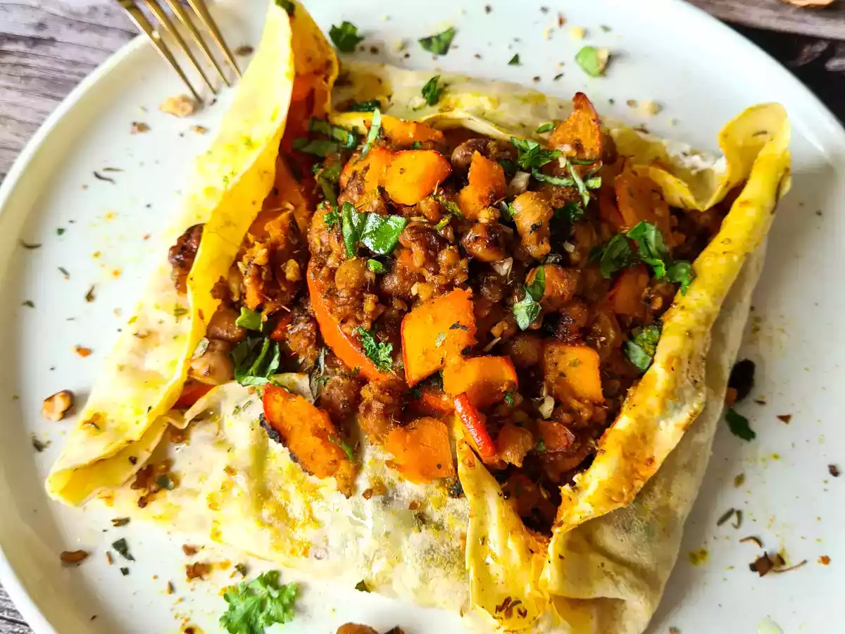 Galette potimarron, pois chiches et boulghour