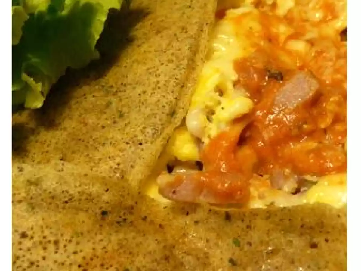 Galettes aux lardons et oeufs brouillés (à la farine de sarrasin et de riz complet)