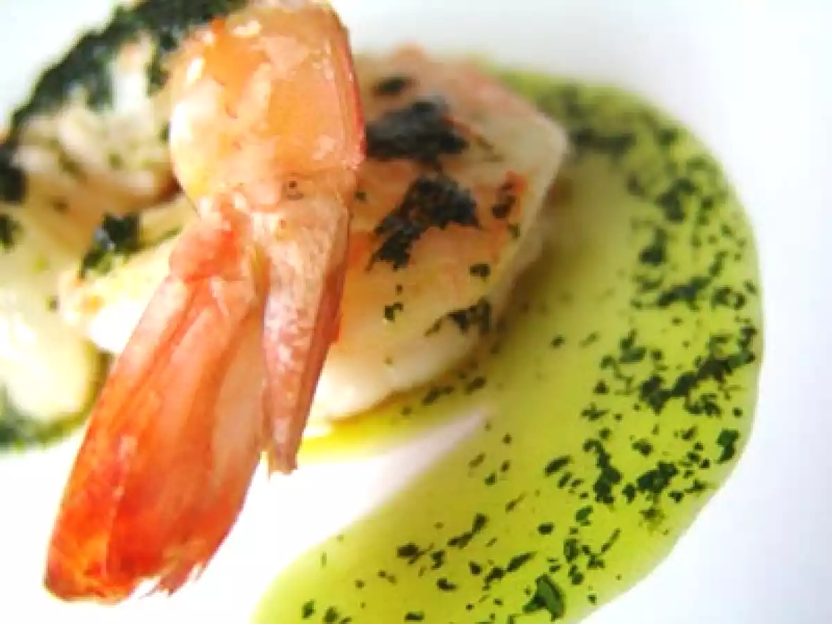 Gambas au pesto de coriandre