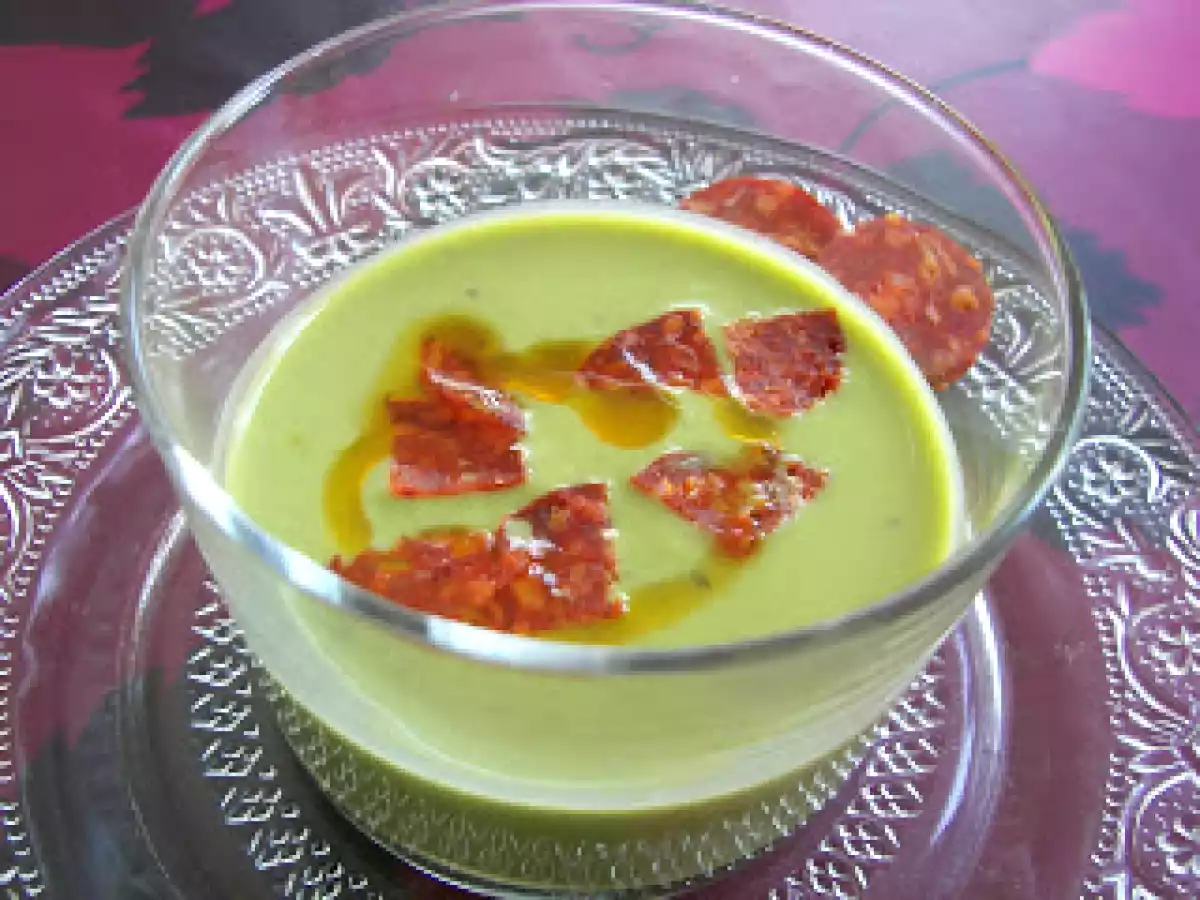 Gaspacho de petits pois et chorizo