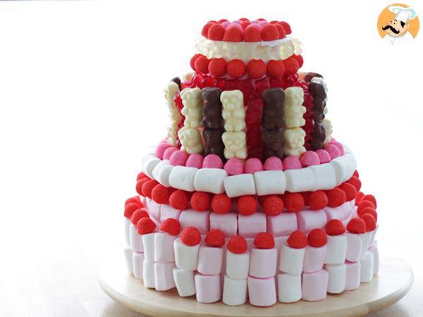 Gâteau bonbons mariage rouge et blanc - Mon gâteau de bonbons