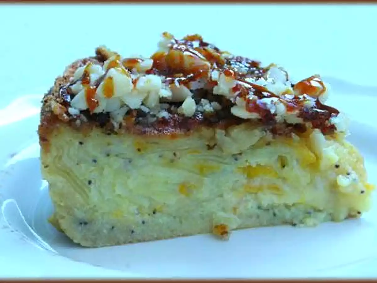 Gâteau fondant pommes/abricots au croquant caramélisé de macadamia.