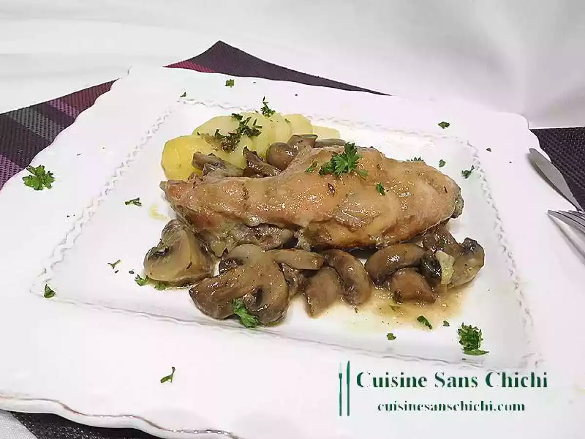 Gigolettes de lapin aux champignons de Paris.