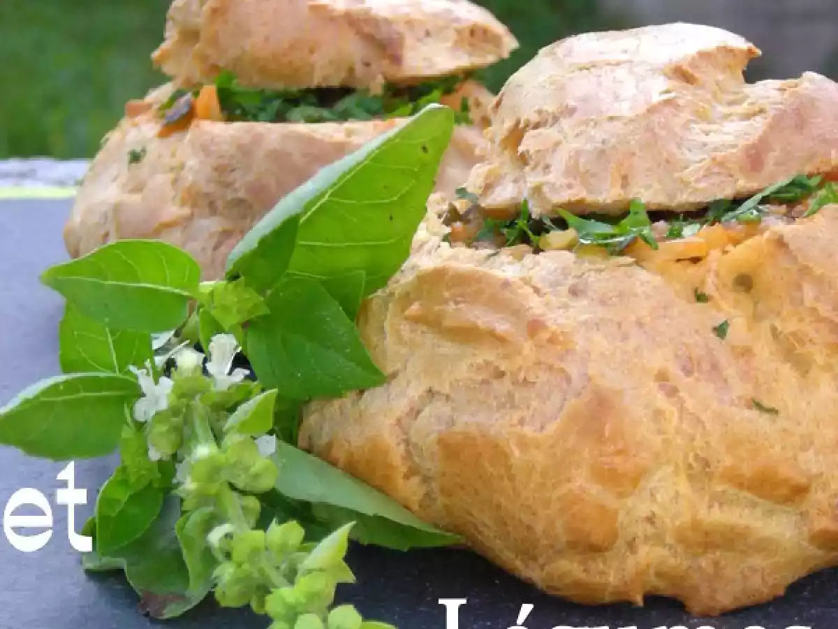 Gougères farcies au cabillaud et petits légumes