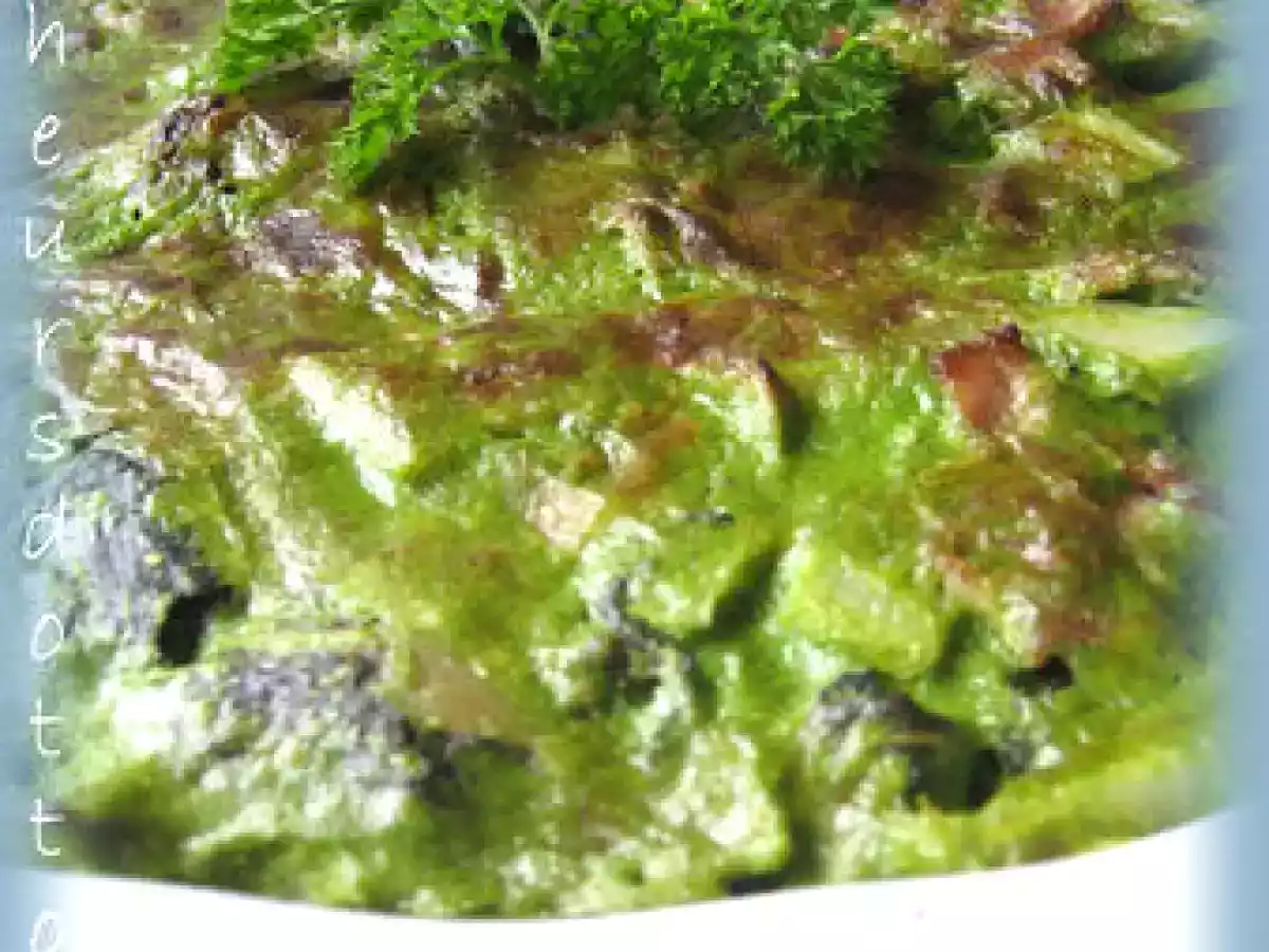 Gratin de bettes de Jacotte, sauce verte et jambon